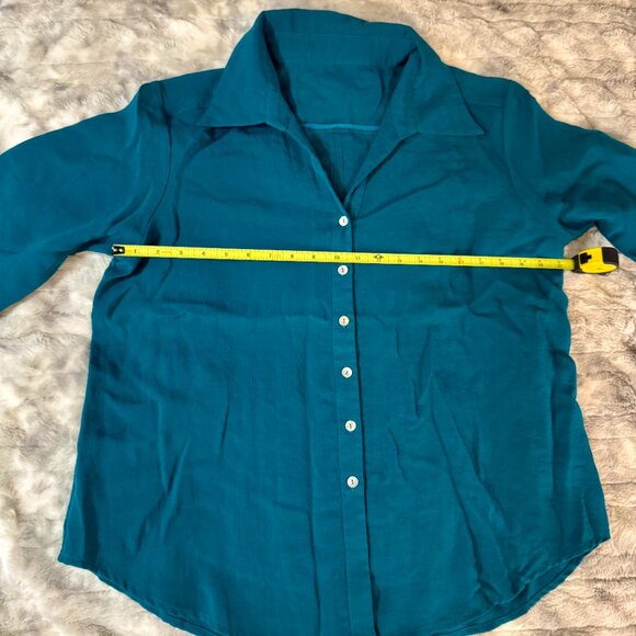 Fidaze 100% Linen Button Down Shirt Teal Blue 3/4 Sleeve Size Large - Picture 4 of 10